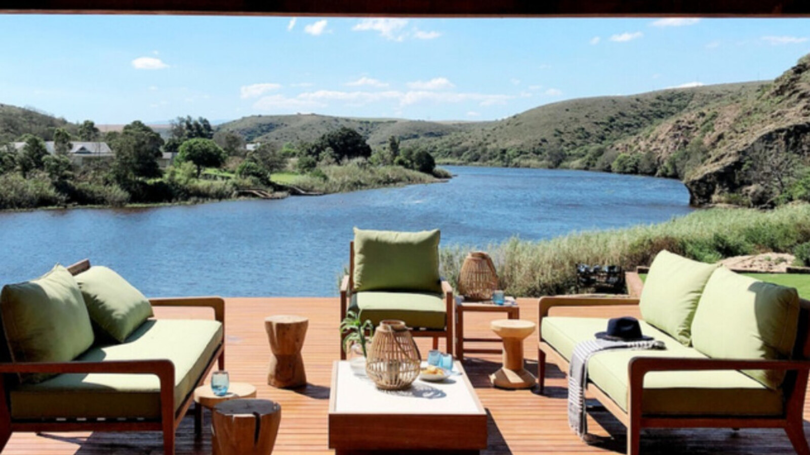Wood Habitat outdoor furniture overlooking the landscape